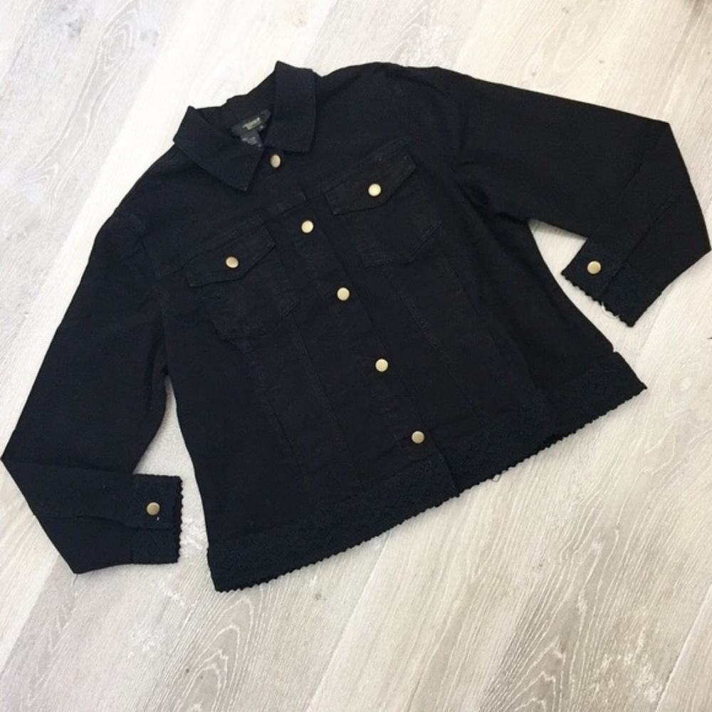 Twiggy Black Jean Lace crotchet Hem Jacket NWT